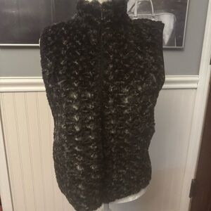 Kikit Studio Maurice Sasson Black Faux Fur Back Knit Vest Size Large Vintage